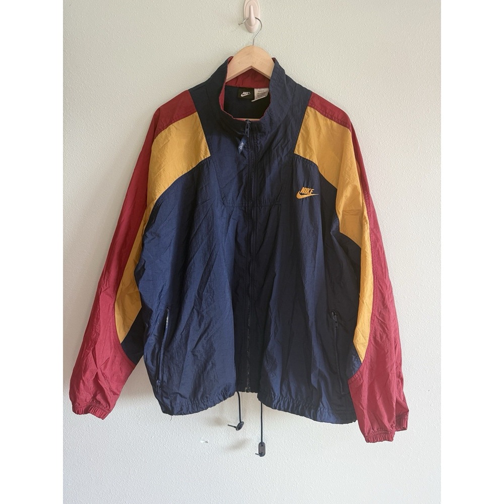Vintage 90's Nike Colorblock Windbreaker Mens Large Blue Yellow Red Full Zip